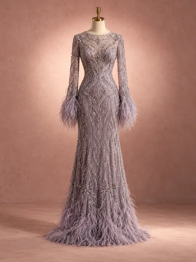 Vestido Lilás, Bordado · plumas · 40