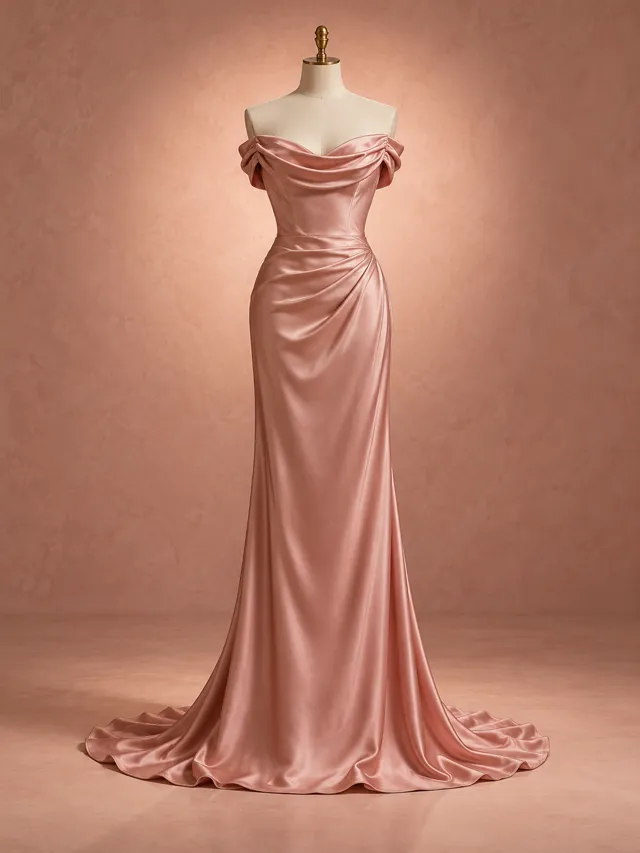 Vestido Rosé, Cetim · drapeado · 38